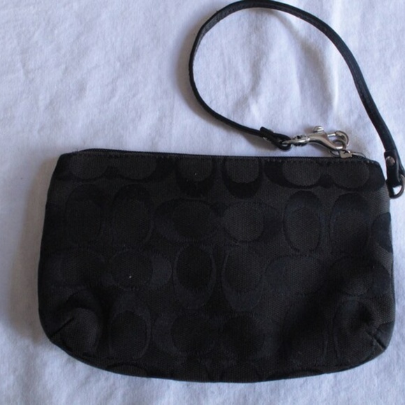 Black Coach Signature Cloth Turnlock Wristlet - Picture 2 of 3